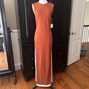 STAUD long dress NOIR Dress tan & white S
